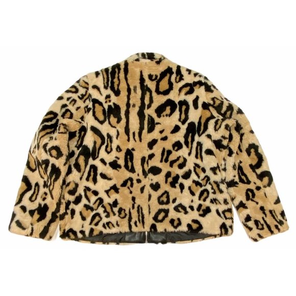NWT EXPRESS Faux Fur Jacket LARGE Animal Print Browns Full Zip Pockets - Picture 4 of 6